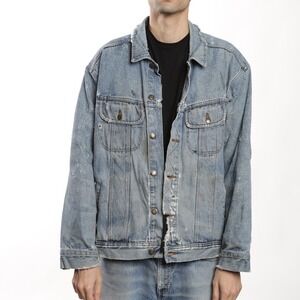 Wrangler Rugged Wear Distressed Denim Jacket Men's XXL Blue‎ Trucker Style